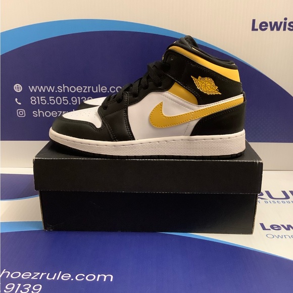 Air Jordan 1 Mid White Pollen Black Kids 5y - Picture 7 of 10